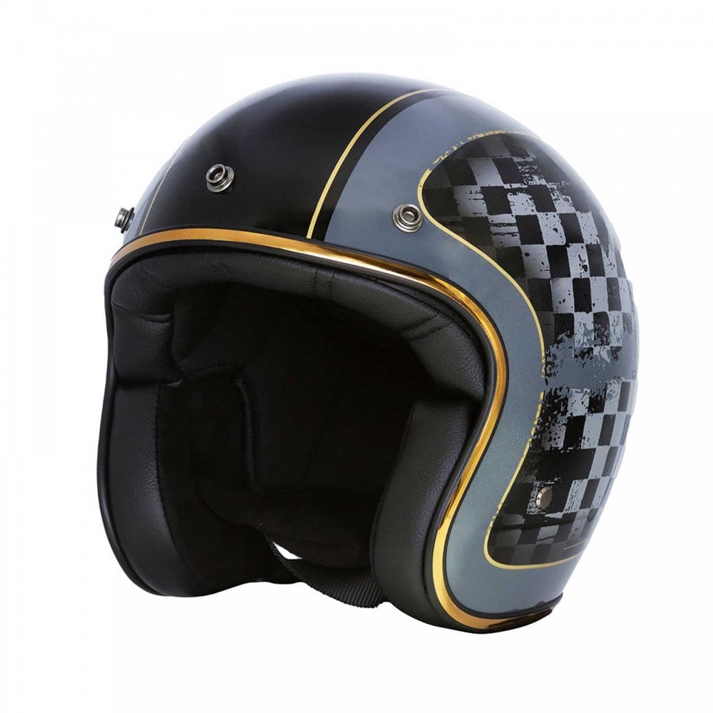 Merlin (2025) Open Face Helmet - Blackbird Jet - Racer (Gloss Grey/Black/Gold)