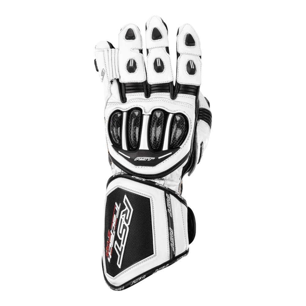 RST Motorcycle Race | Road Leather Gloves - Tractech Evo CE (White/Black)