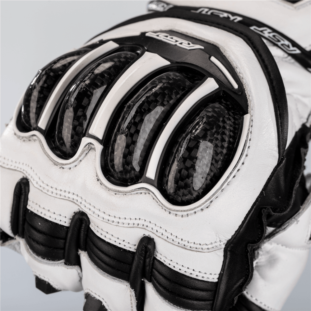 RST Motorcycle Race | Road Leather Gloves - Tractech Evo CE (White/Black)