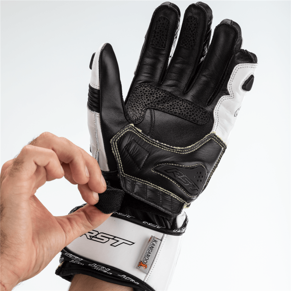 RST Motorcycle Race | Road Leather Gloves - Tractech Evo CE (White/Black)