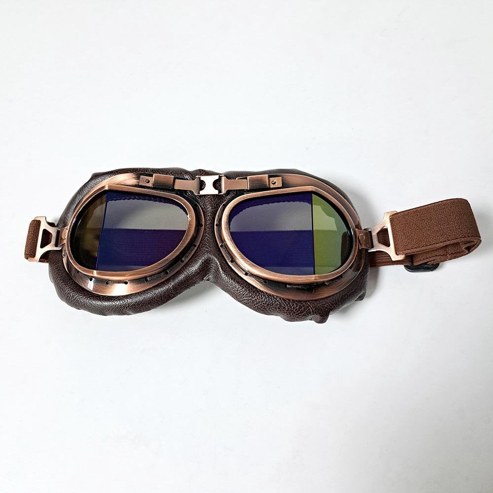 Bikers World (Goggles) Classic/Vintage Aviator Leather Version (Bronze/Brown)