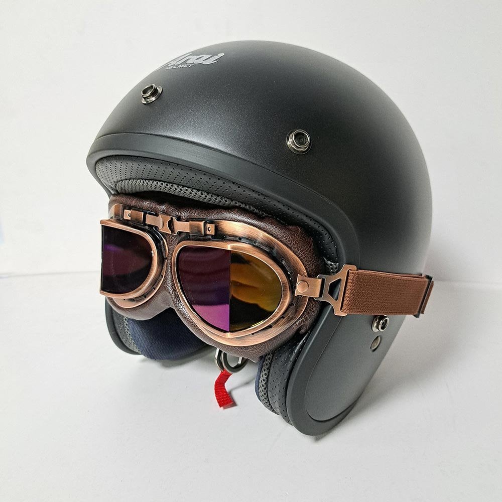 Bikers World (Goggles) Classic/Vintage Aviator Leather Version (Bronze/Brown)
