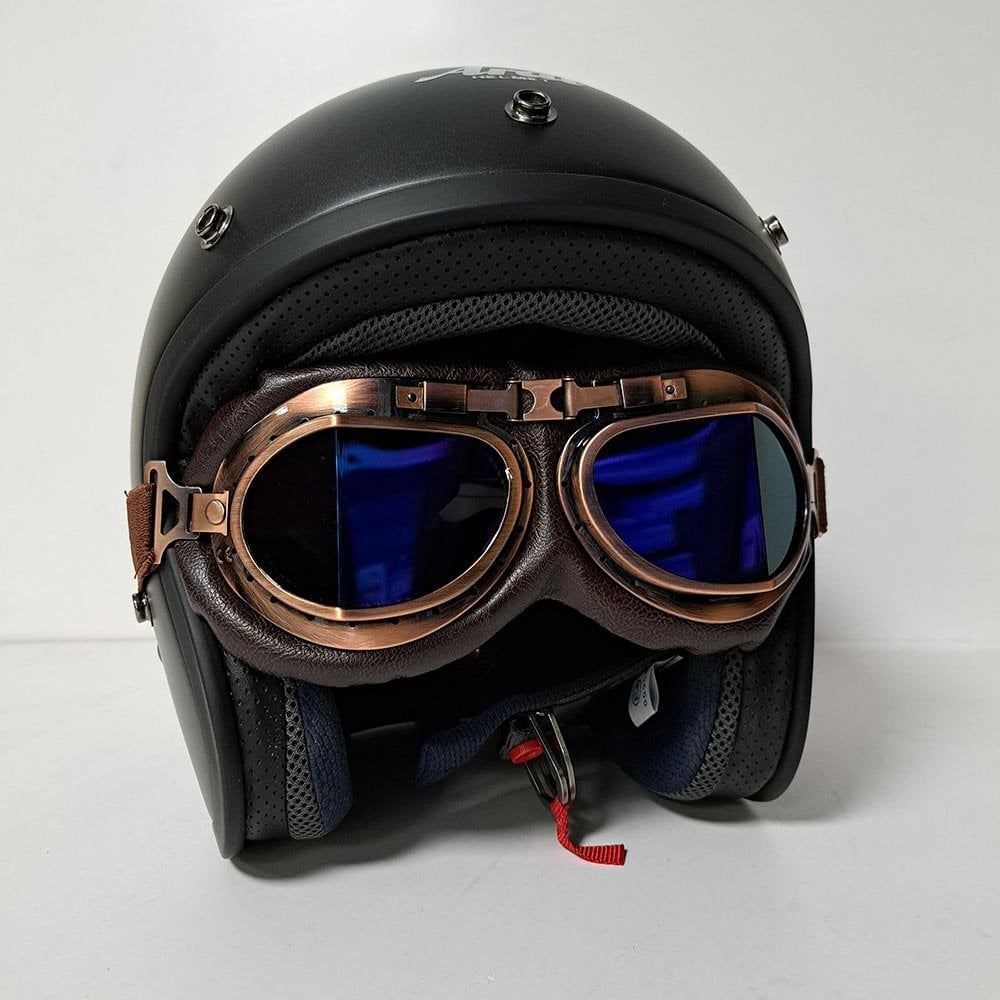 Bikers World (Goggles) Classic/Vintage Aviator Leather Version (Bronze/Brown)