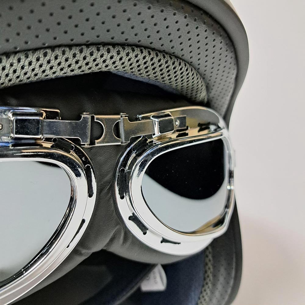 Bikers World (Goggles) Classic/Vintage Leather Version (Silver/Black)