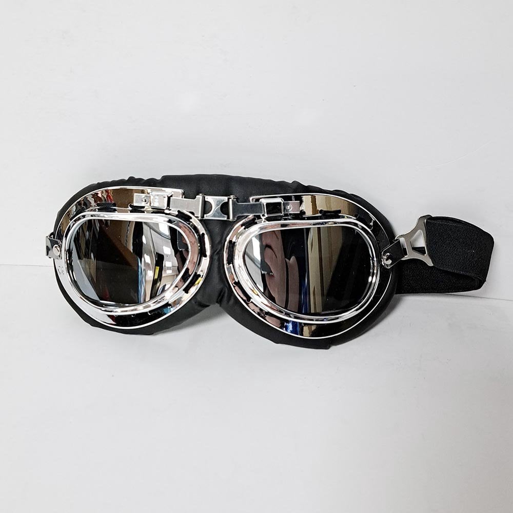 Bikers World (Goggles) Classic/Vintage Leather Version (Silver/Black)