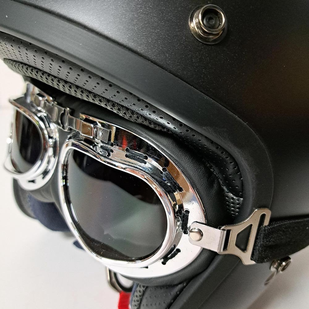 Bikers World (Goggles) Classic/Vintage Leather Version (Silver/Black)