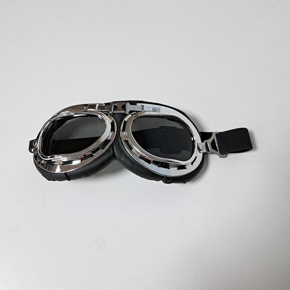Bikers World (Goggles) Classic/Vintage Leather Version (Silver/Black)