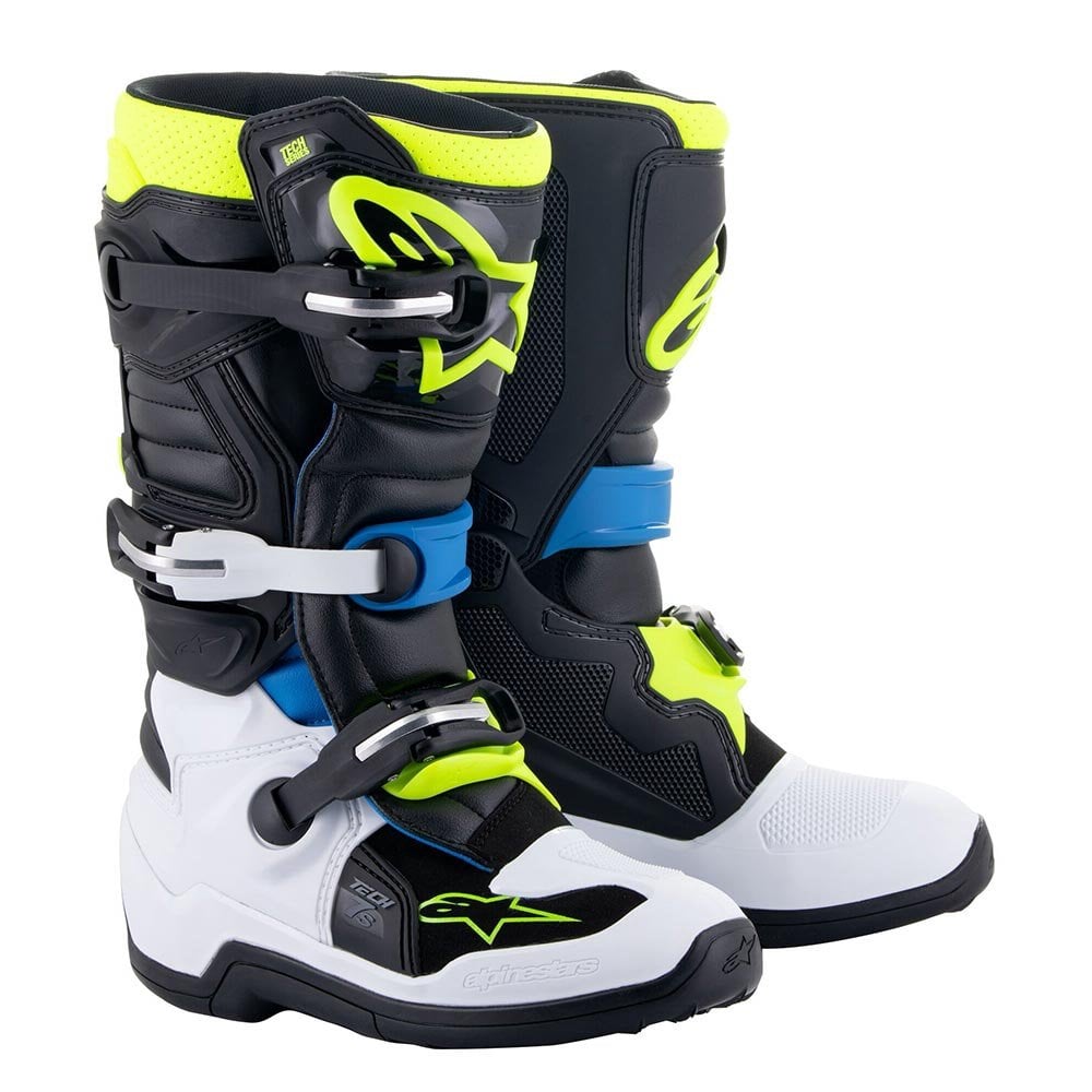 Alpinestars Youth MX Boots - Tech 7S (Black/Enamel Blue/Fluo Yellow/White)