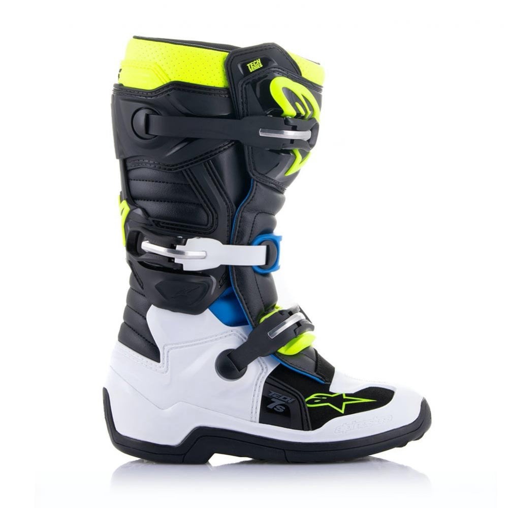 Alpinestars Youth MX Boots - Tech 7S (Black/Enamel Blue/Fluo Yellow/White)