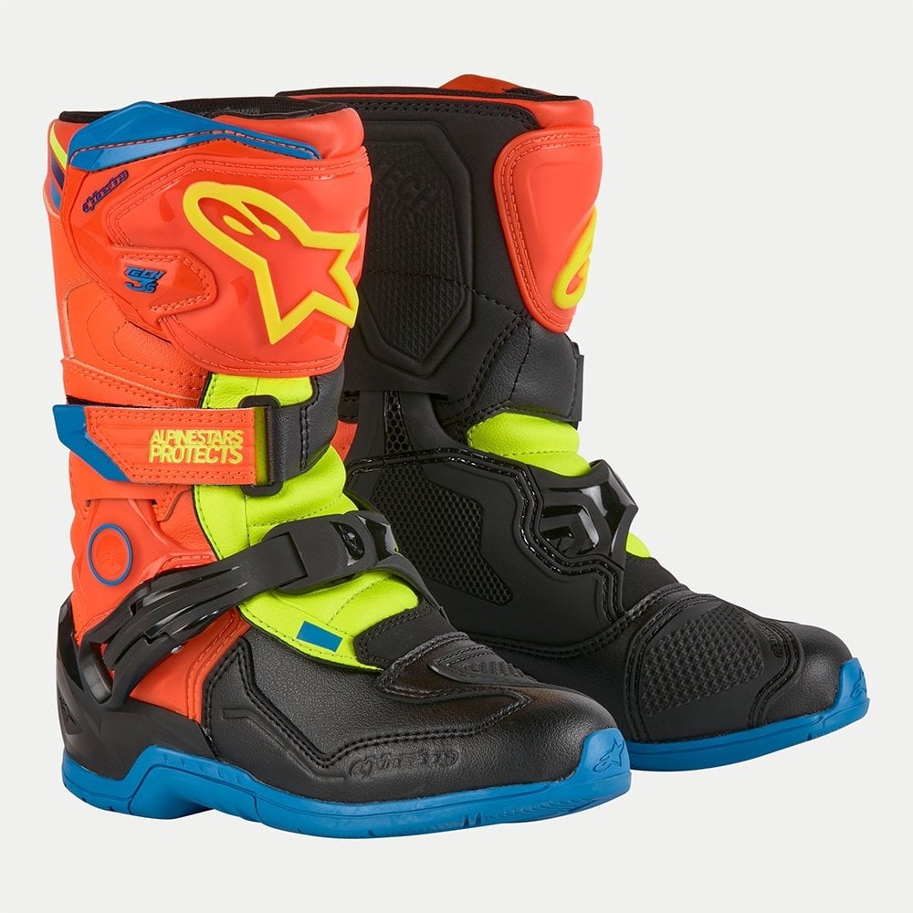 Alpinestars Kids MX Boots - Tech 3S (Orange Fluo/Enamel Blue/Yellow Fluo)