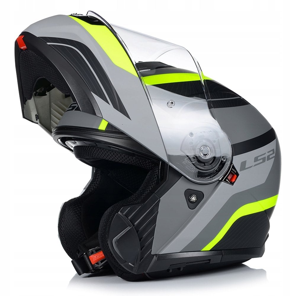 LS2 Motorcycle Flip Up Helmet - FF908 Strobe II Monza (Matt Black/Grey/Yellow)