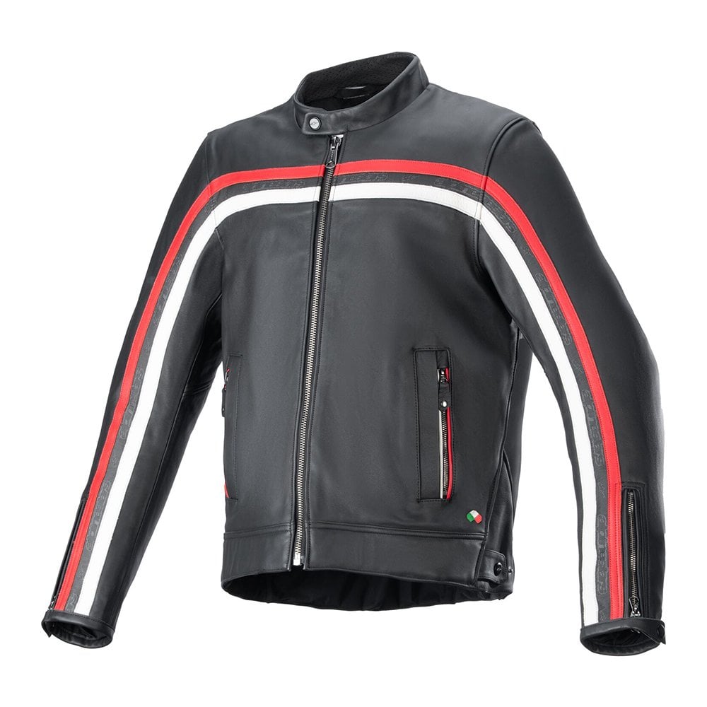 Alpinestars Motorcycle Leather Classic Jacket - Dyno (Black/Ruby Red/ECRU)