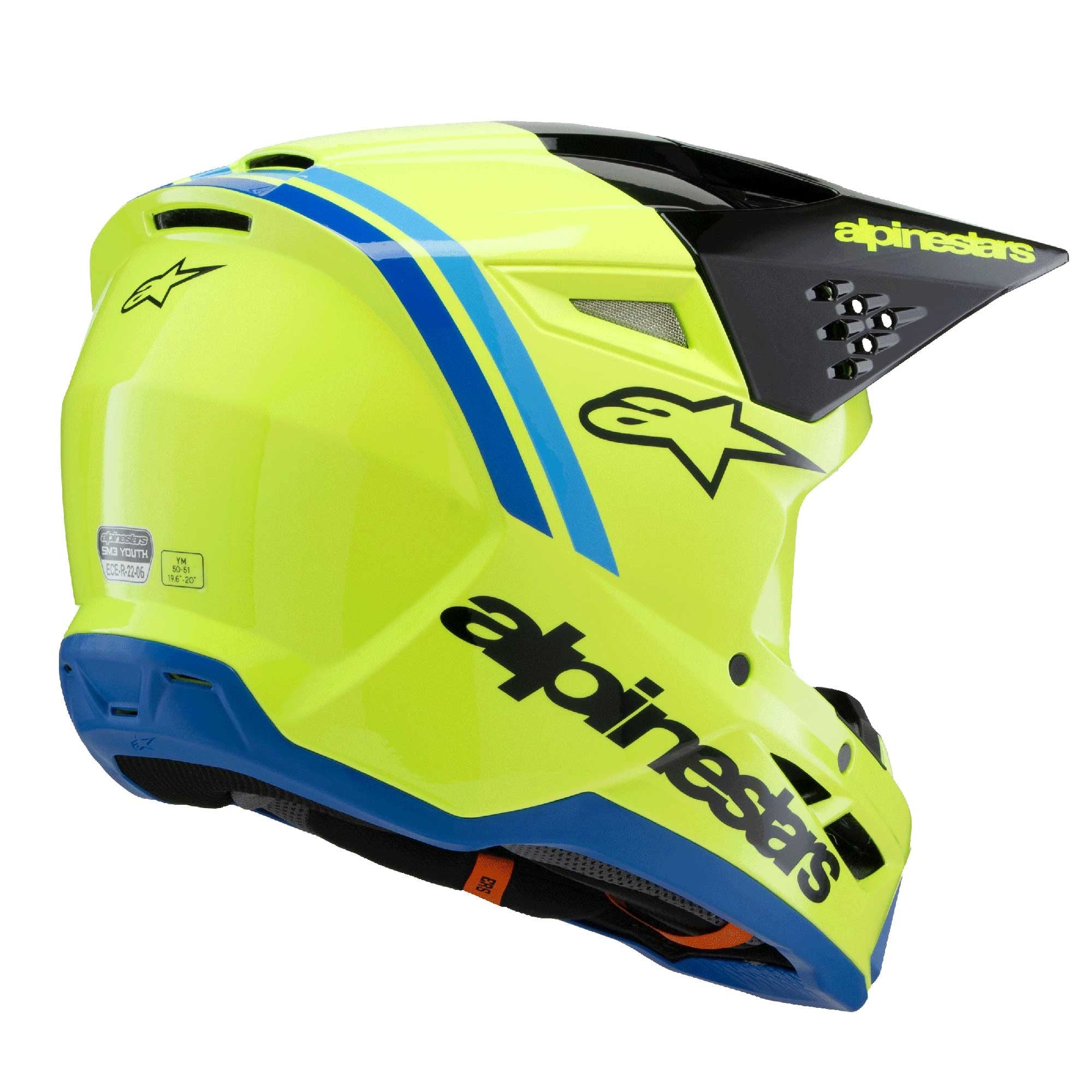 Alpinestars (MX26) Youth Helmet - S-M3 Radium ECE06 (Yellow Fluo/Black/Blue Gloss)