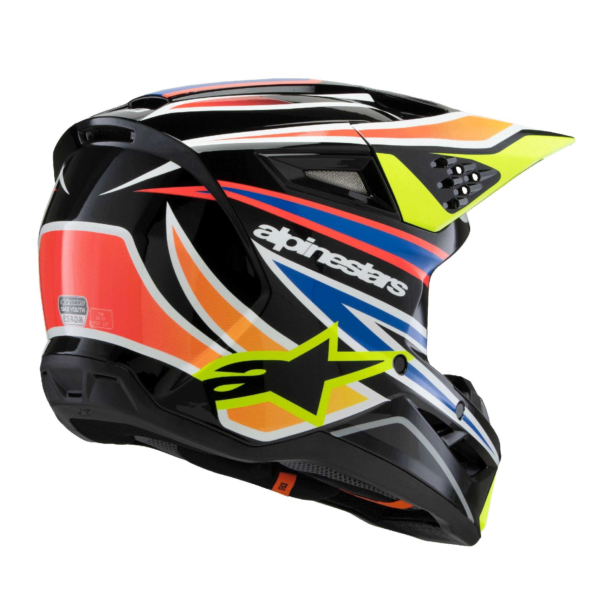 Alpinestars (MX26) Youth Helmet - S-M3 WURX ECE06 (Black/Yellow Fluo/Blue/Red Gloss)