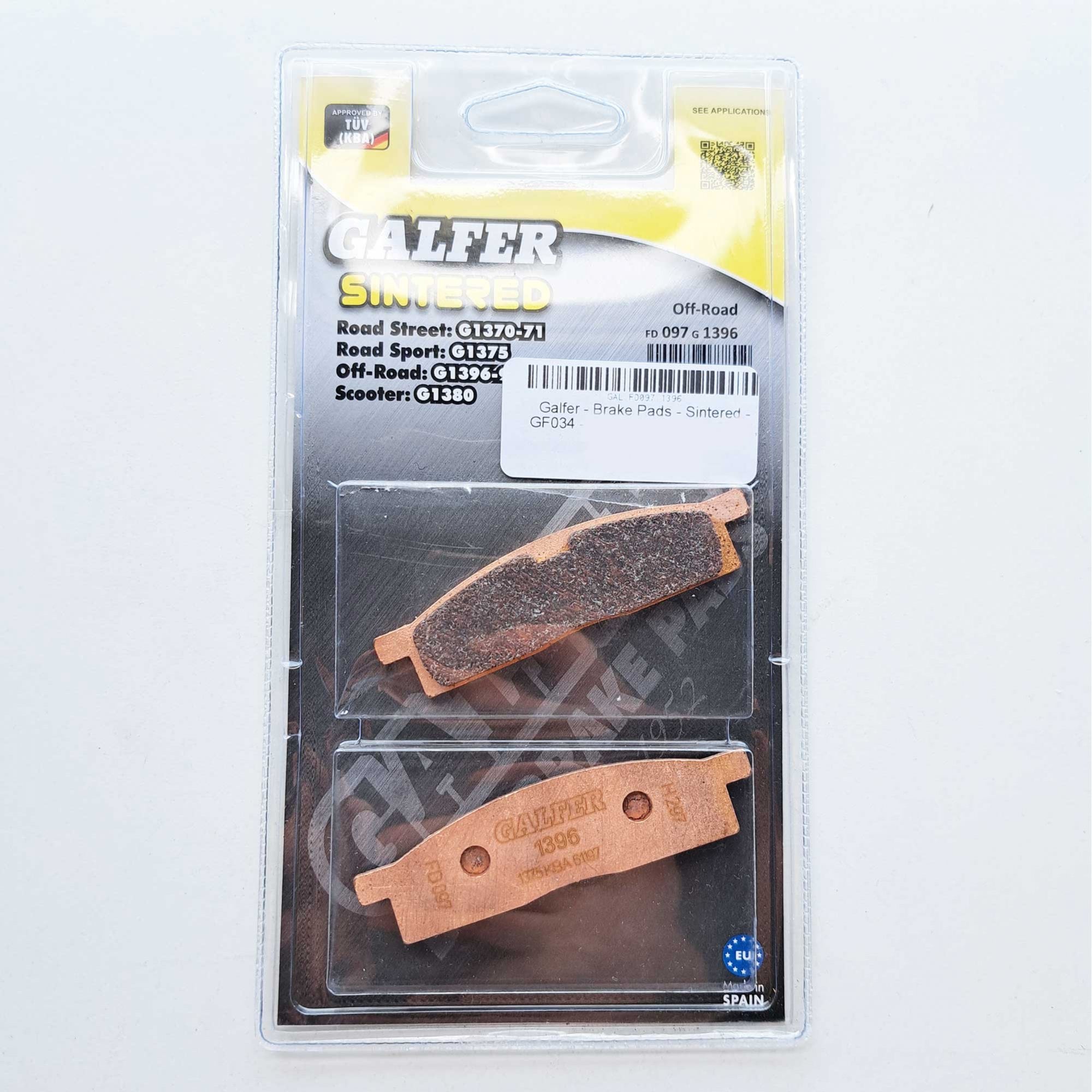 Galfer - Brake Pads - Sintered - GF034 - Front YZ65 18-26, YZ80 93-01, YZ85 02-26