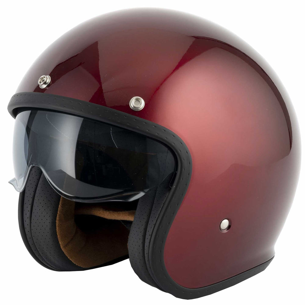 Vcan H589 Open Face Helmet inc Peak (Burgundy)