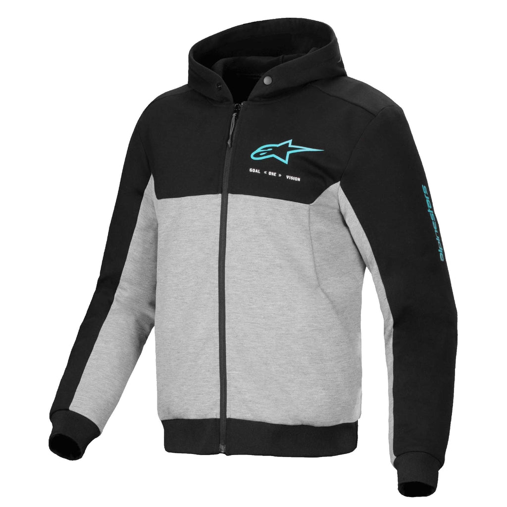 Alpinestars Chrome V2 SPORT Motorcycle Sports Jacket Hoodie (Black/Grey Heather/Turquoise)