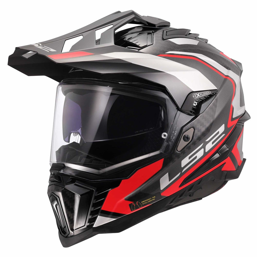LS2 Motorcycle Adventure Helmet - MX701 C Explorer Carbon (2206) Frontier II (Black/Grey/Red)