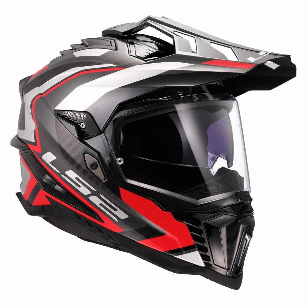 LS2 Motorcycle Adventure Helmet - MX701 C Explorer Carbon (2206) Frontier II (Black/Grey/Red)