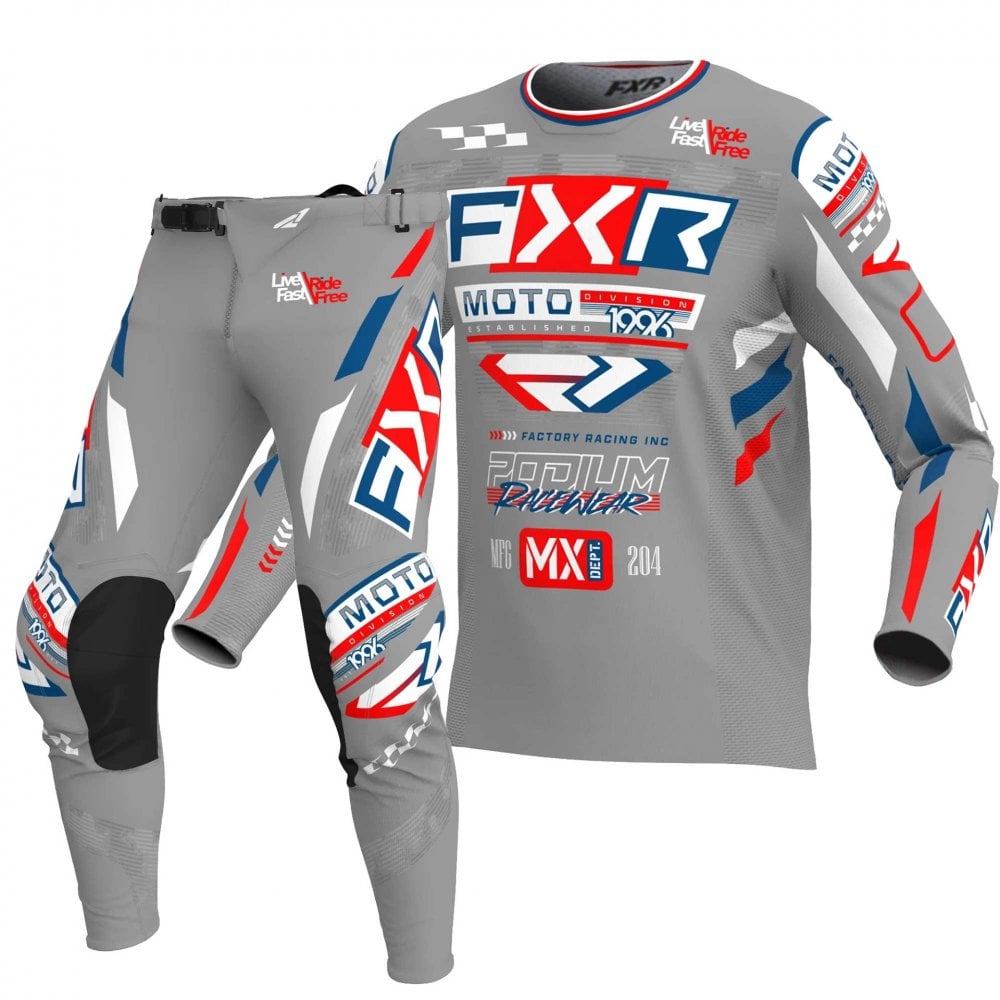 FXR (SALE) MX Jersey & Pant Kit Deal - PODIUM Gladiator (Grey/White/Red)