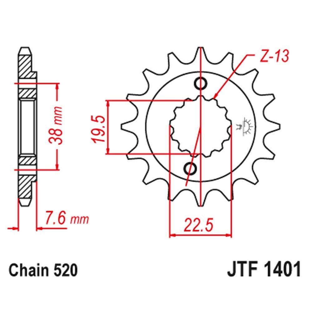 JT (Sprocket) Front - JTF1401 - 520 - ATV LTZ400 03-12, LTR450 06-10