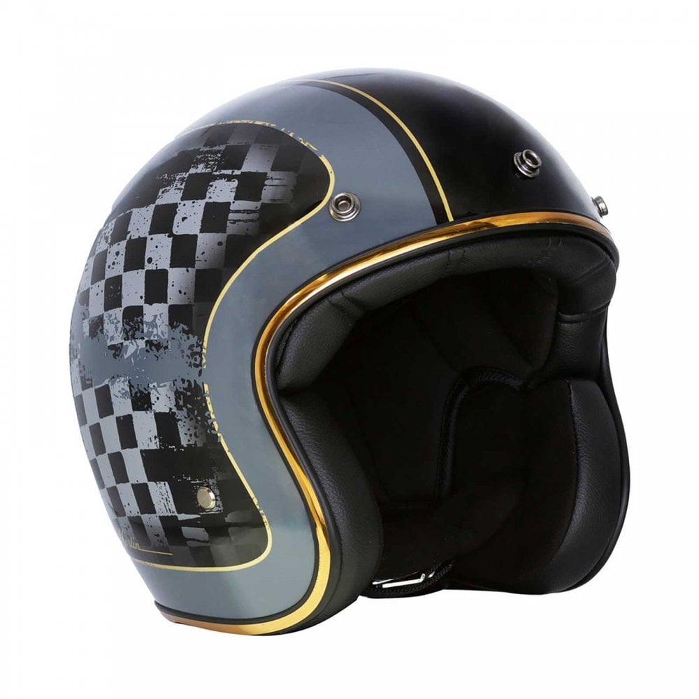 Merlin (2025) Open Face Helmet - Blackbird Jet - Racer (Gloss Grey/Black/Gold)