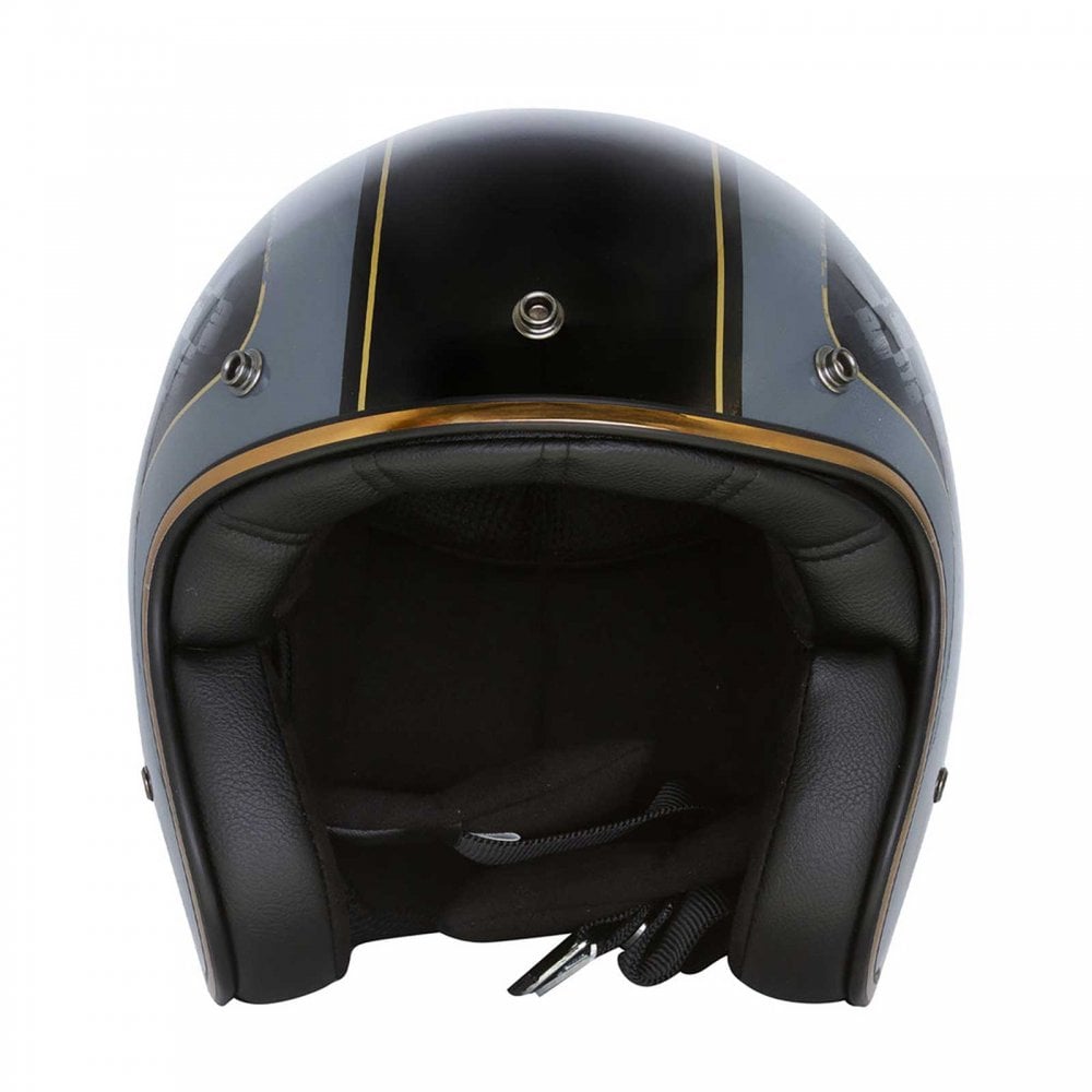 Merlin (2025) Open Face Helmet - Blackbird Jet - Racer (Gloss Grey/Black/Gold)