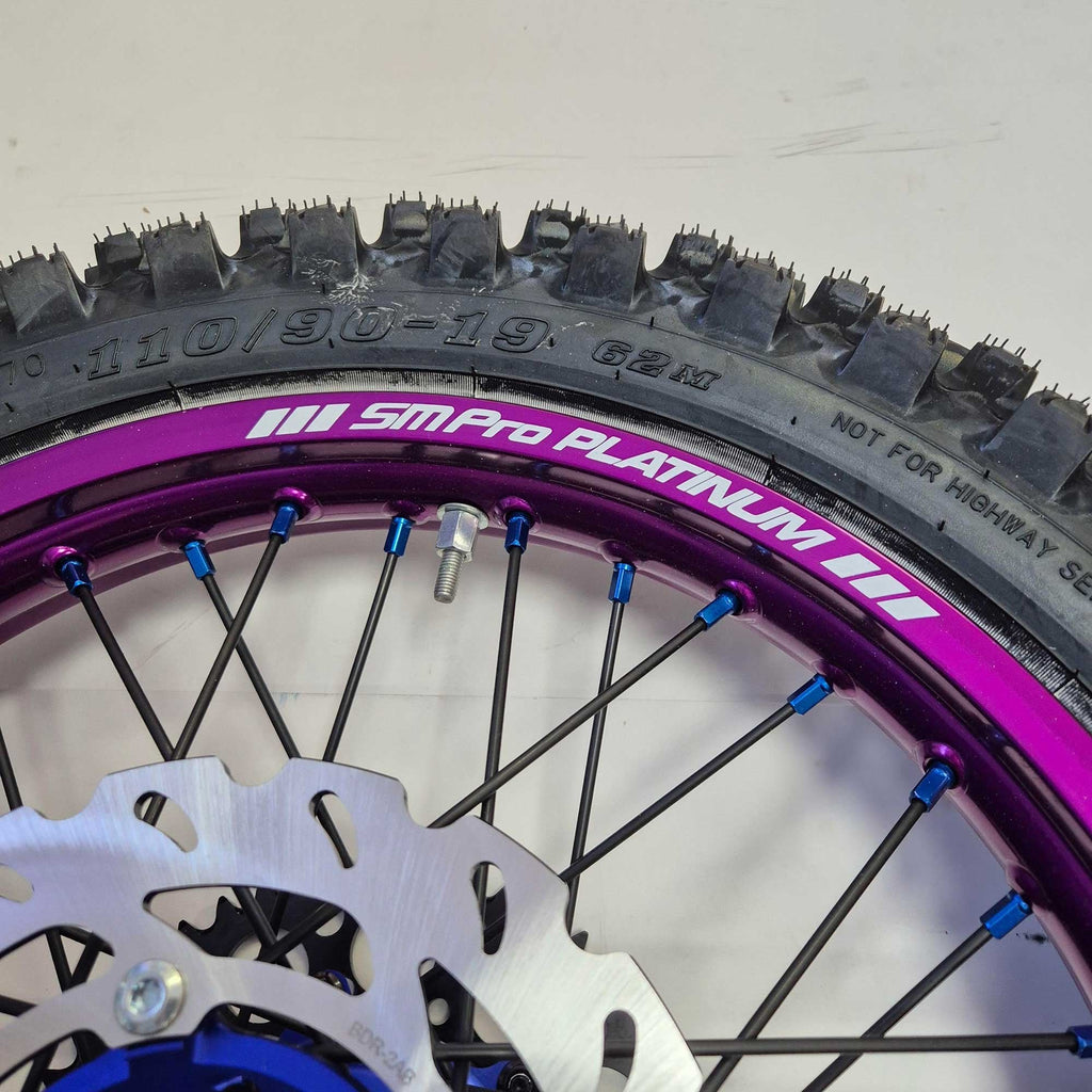 SMPro - Platinum Wheel Set - 21"/19" - KX125/250 06-08, KXF250/450 06-25 - Purple Rim/Blue Hub & Nipples