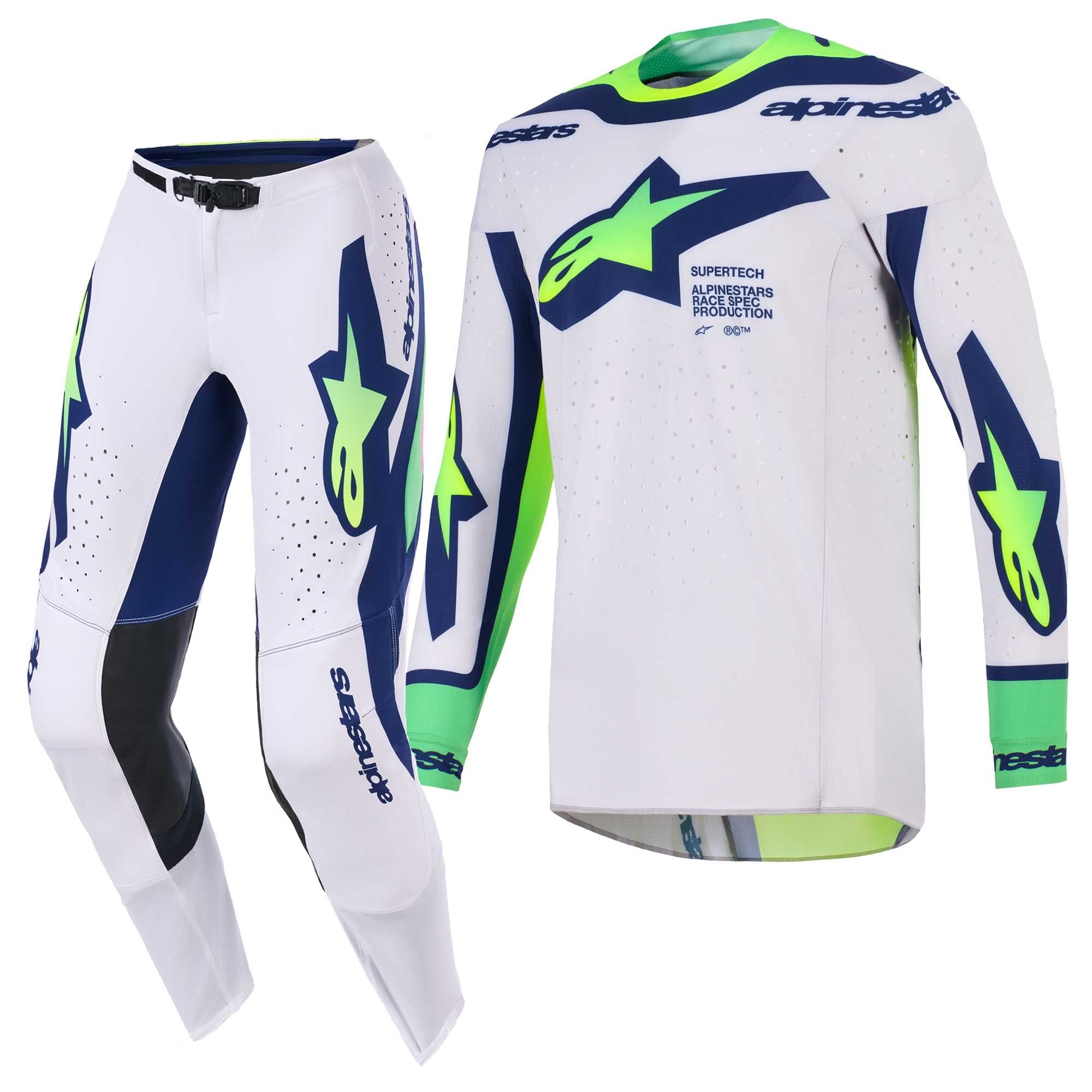Alpinestars MX Jersey & Pant Kit Deal - SuperTech VISTA (Light Grey/Yellow Fluo/Blue)