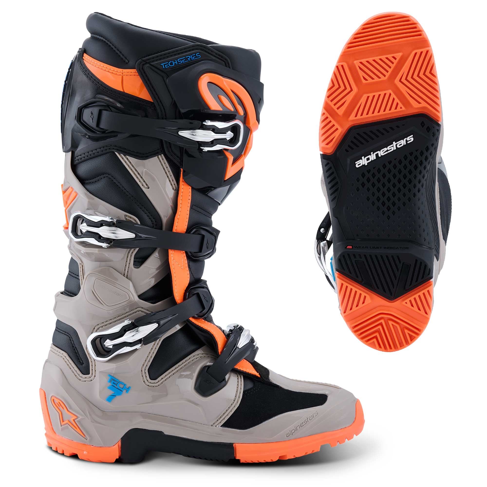 Alpinestars MX Boots - Tech 7 Enduro **NEW Model** (Black/Warm Grey/Orange Fluo)