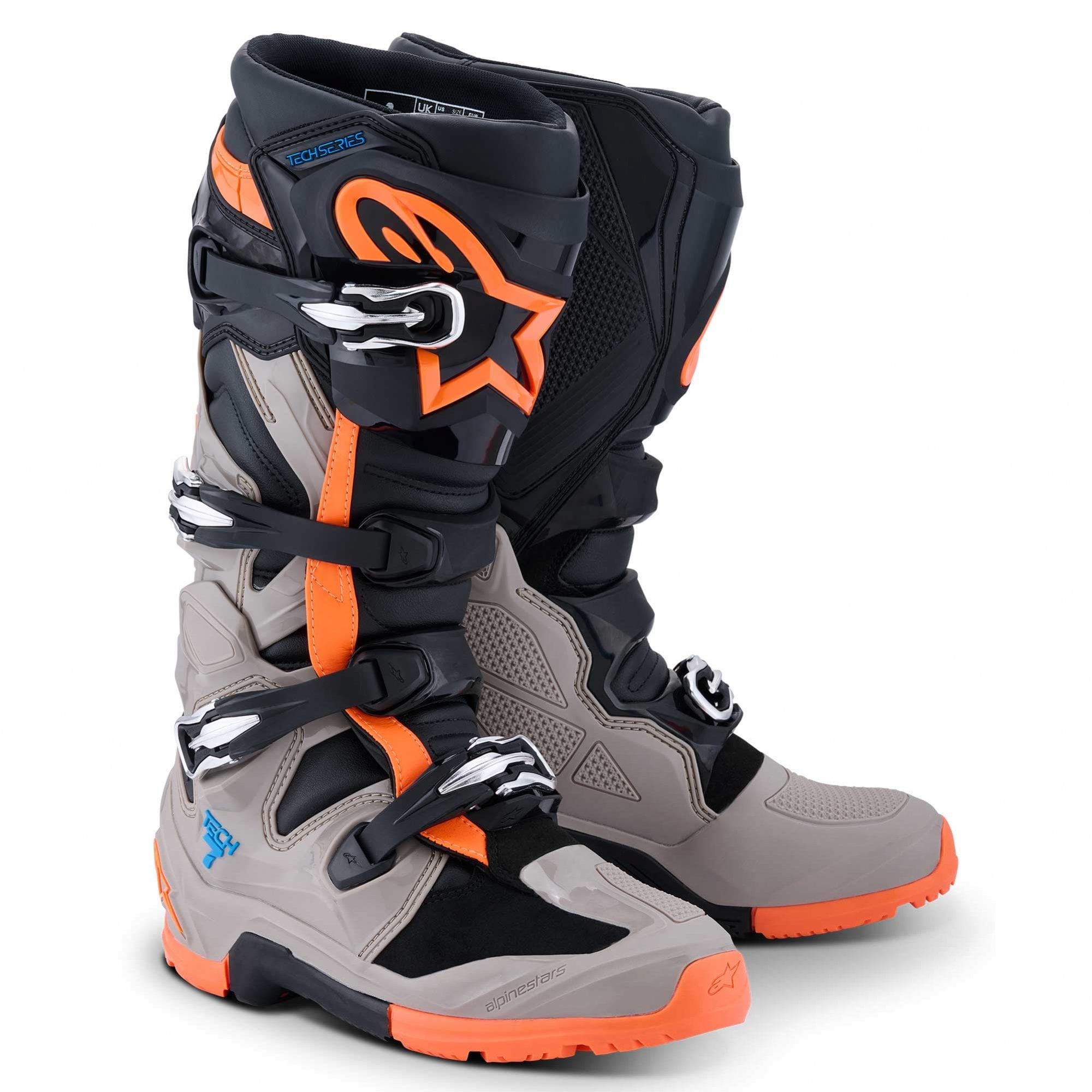 Alpinestars MX Boots - Tech 7 Enduro **NEW Model** (Black/Warm Grey/Orange Fluo)