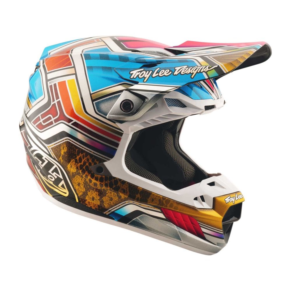 Troy Lee Motocross Helmet - SE5 Carbon MIPS - LOWRIDER (Silver/Blue/Pink)