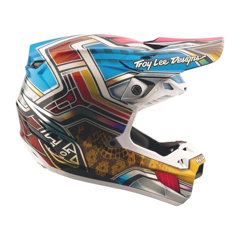 Troy Lee Motocross Helmet - SE5 Carbon MIPS - LOWRIDER (Silver/Blue/Pink)
