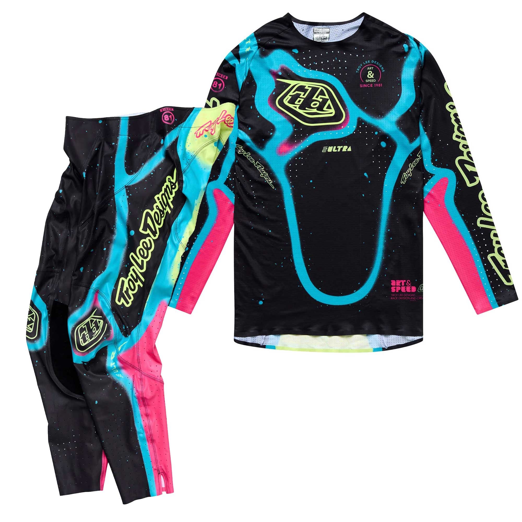 Troy Lee Motocross Jersey & Pant Kit - SE Ultra MEMBRANE (Black/Teal/Pink/Glow Yellow)