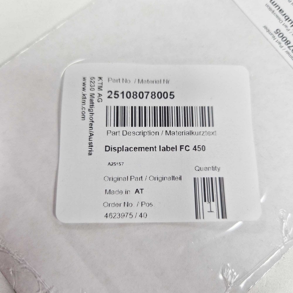 Husqvarna Genuine Part - Displacement Label (FC450) - K25108078005