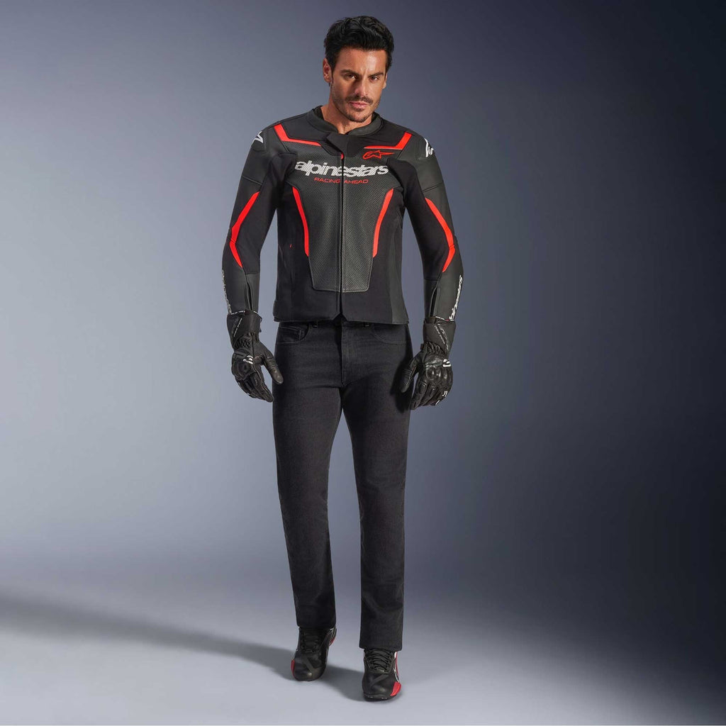 Alpinestars GP FORCE V2 Airflow Motorcycle Leather Jacket (Black/Red Fluo)
