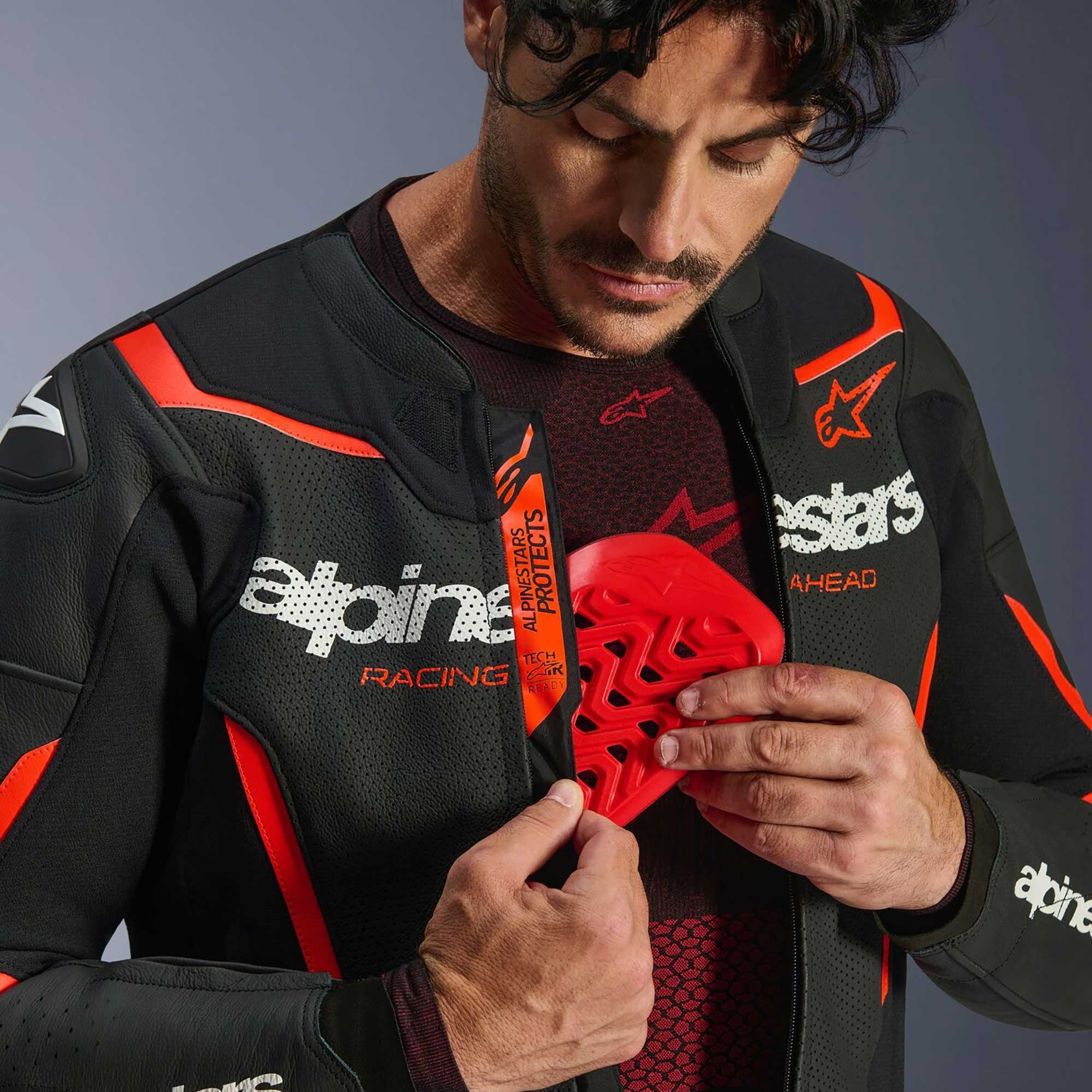 Alpinestars GP FORCE V2 Airflow Motorcycle Leather Jacket (Black/Red Fluo)