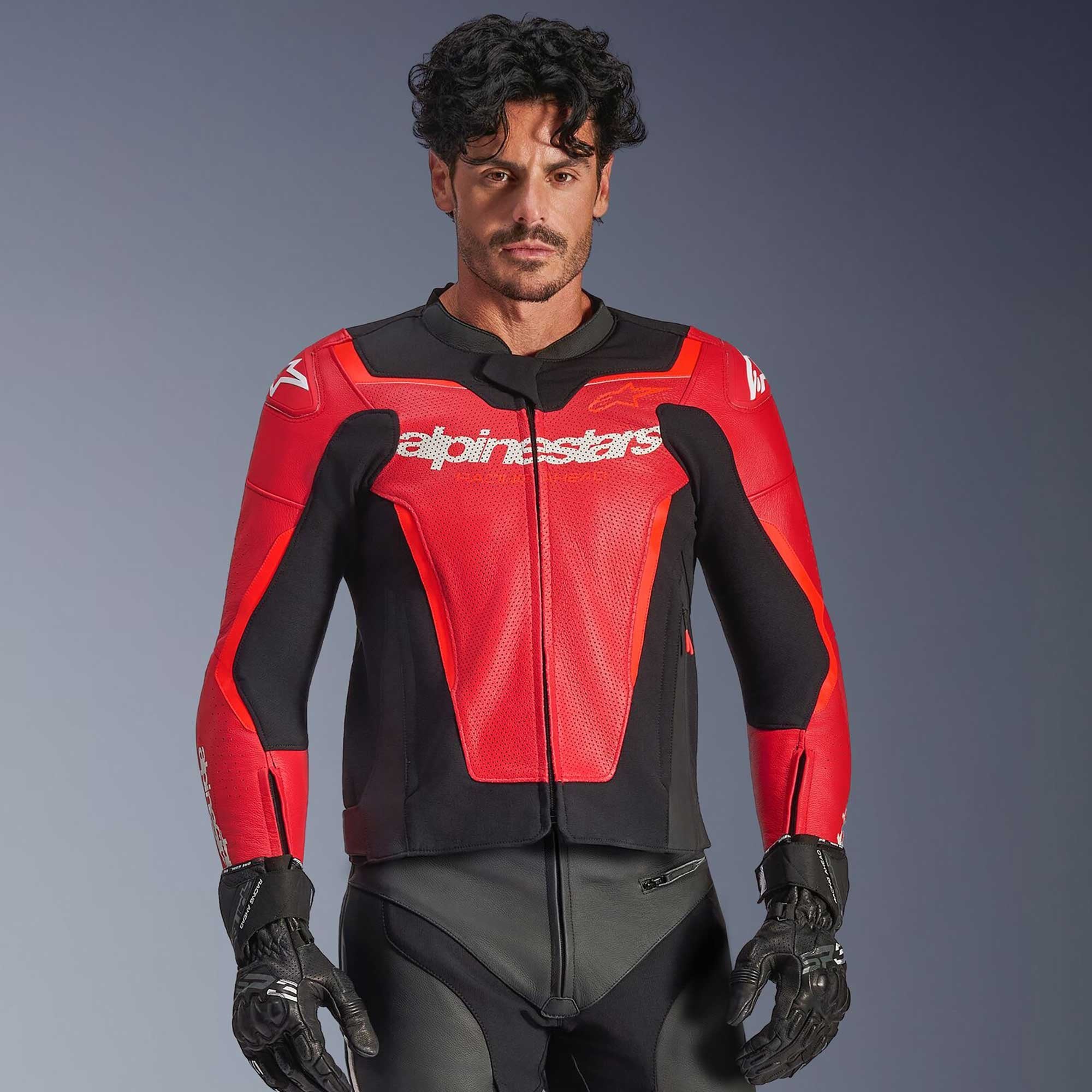 Alpinestars GP FORCE V2 Airflow Motorcycle Leather Jacket (Red/Red Fluo/Black)