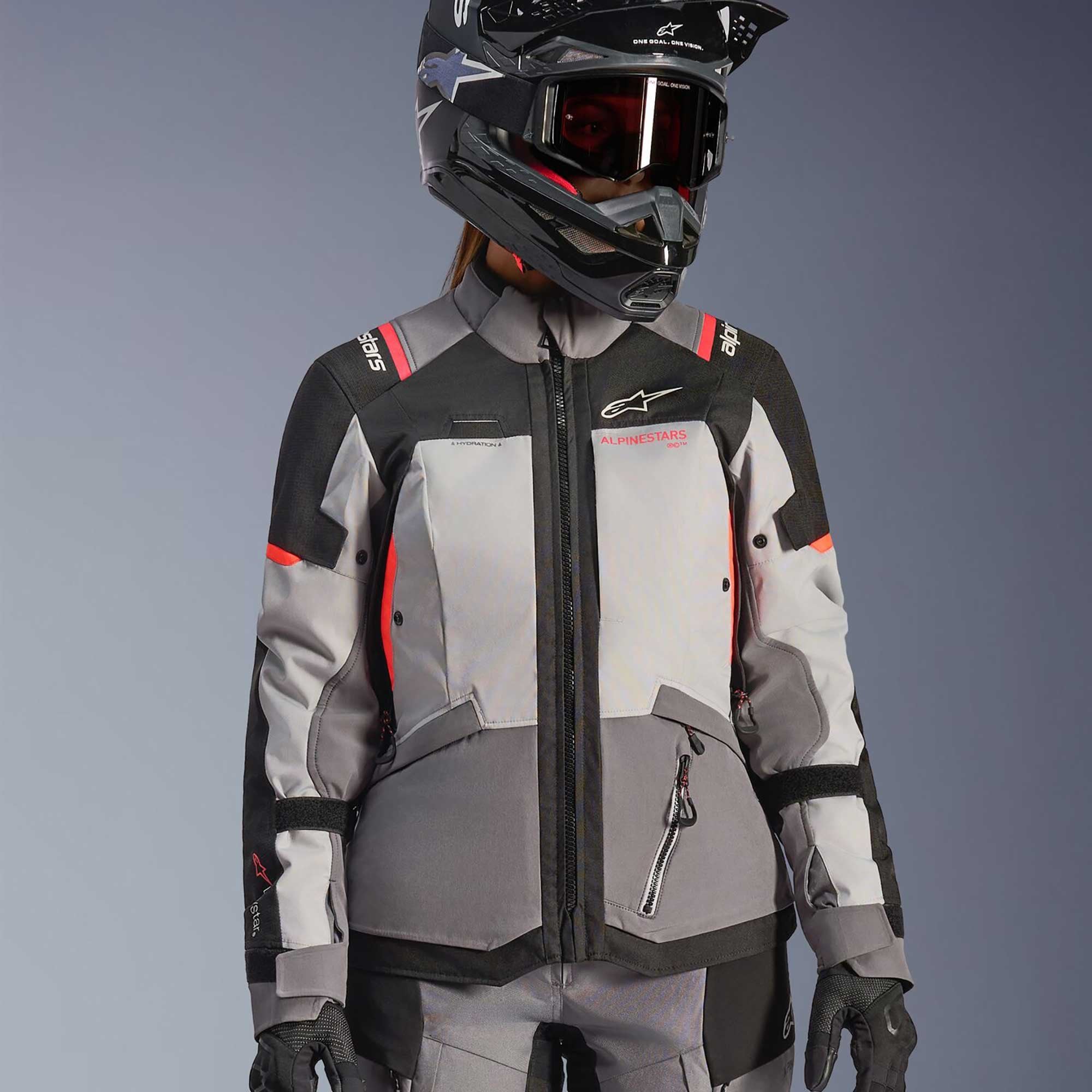 Alpinestars Women's Andes Drystar V4 Motorcycle Textile Jacket (Ice Grey/Dark Grey/Black/Coral Fluo)