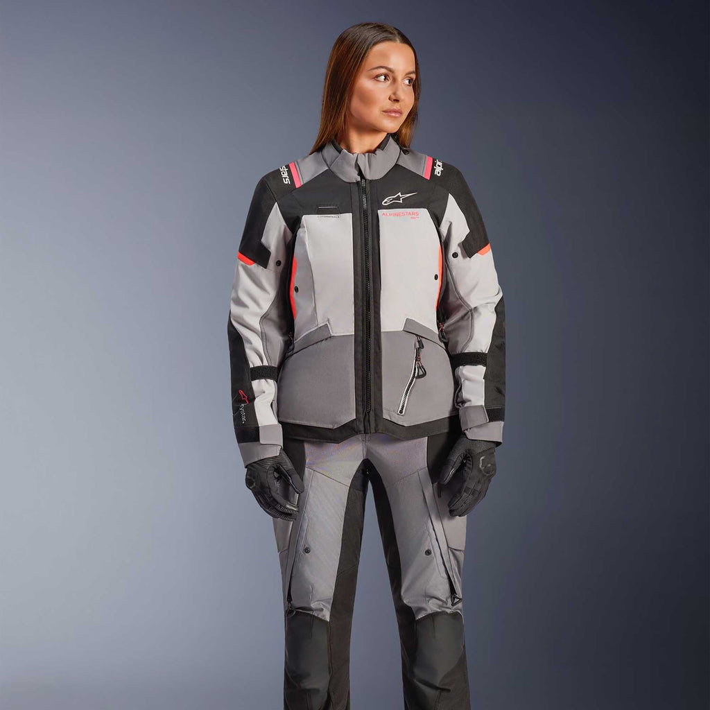 Alpinestars Women's Andes Drystar V4 Motorcycle Textile Jacket (Ice Grey/Dark Grey/Black/Coral Fluo)