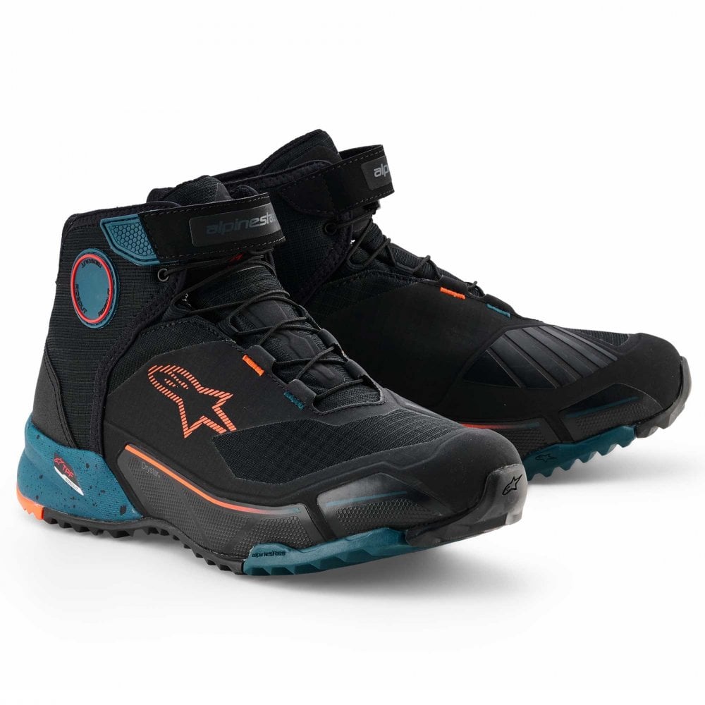 Alpinestars CR-X Drystar Waterproof Motorcycle Adventure Riding Shoes (Black/Petrol/Orange Fluo)