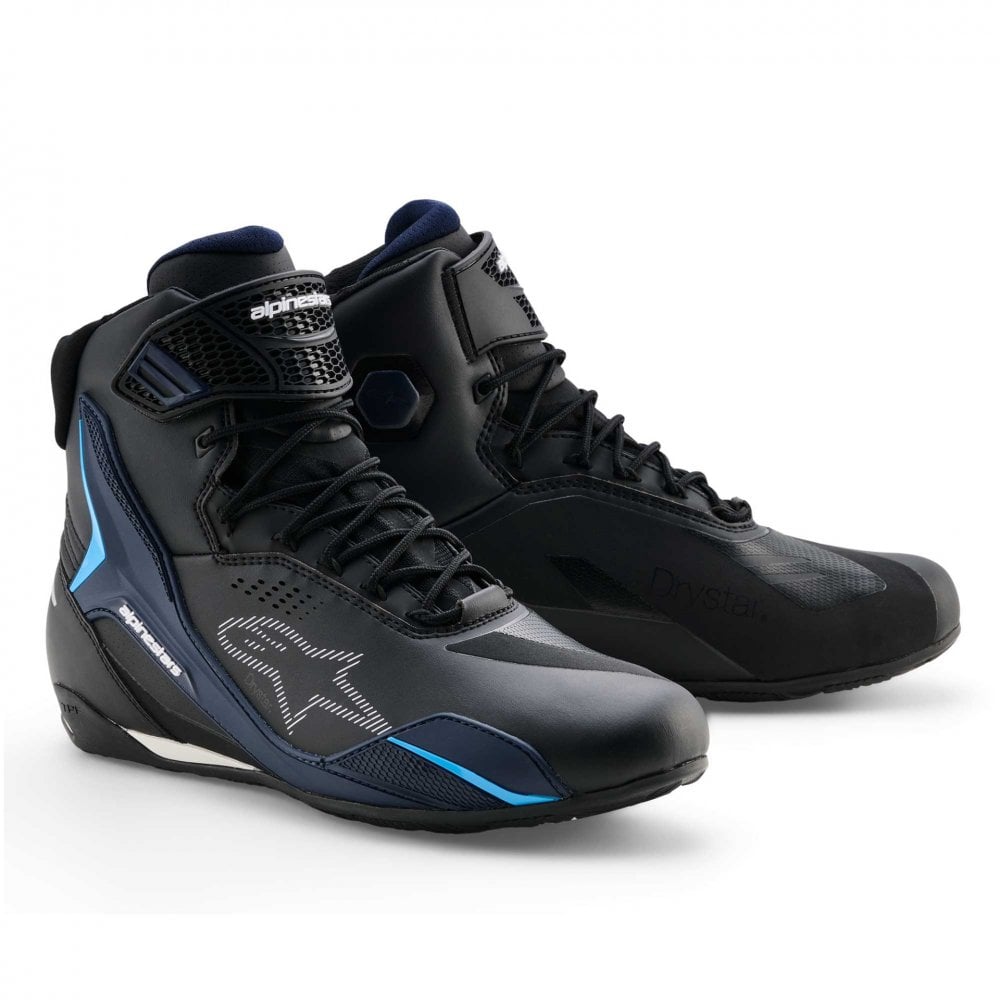 Alpinestars Faster-4 DRYSTAR WP Motorcycle Riding Shoes (Black/Night Navy/Cyan)
