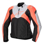 Alpinestars Women's T-Jaws V4 Waterproof Motorcycle Textile Jacket (Black/Ice Grey/Fluo Coral)