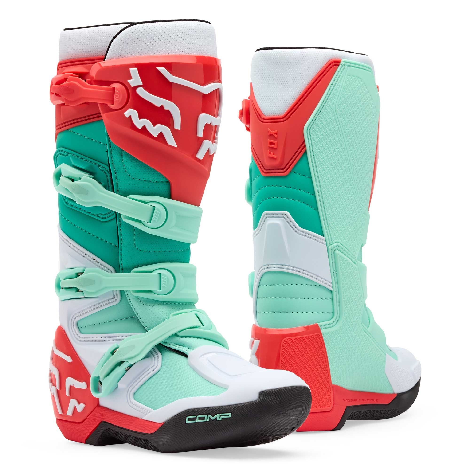 FOX Racing Women's MX Boots - COMP (Aqua/Green/White/Orange)