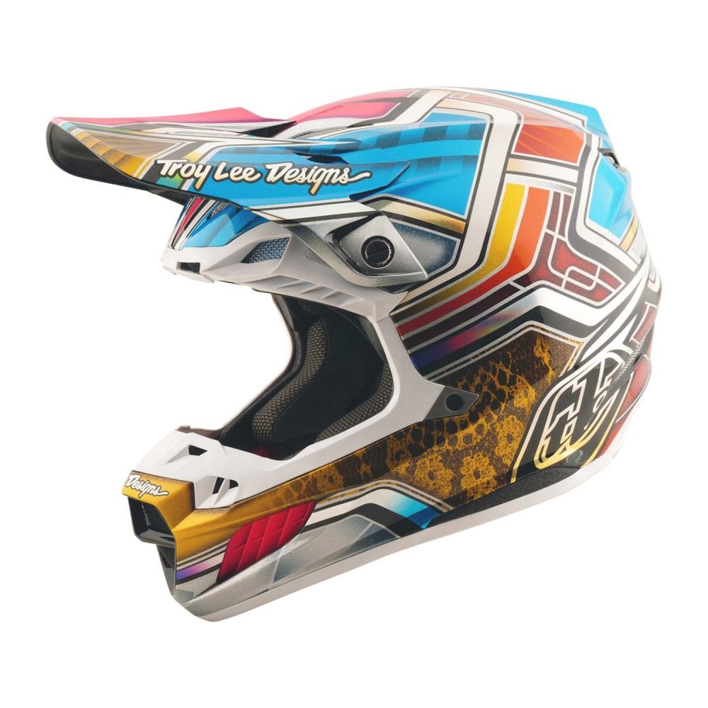 Troy Lee Motocross Helmet - SE5 Carbon MIPS - LOWRIDER (Silver/Blue/Pink)