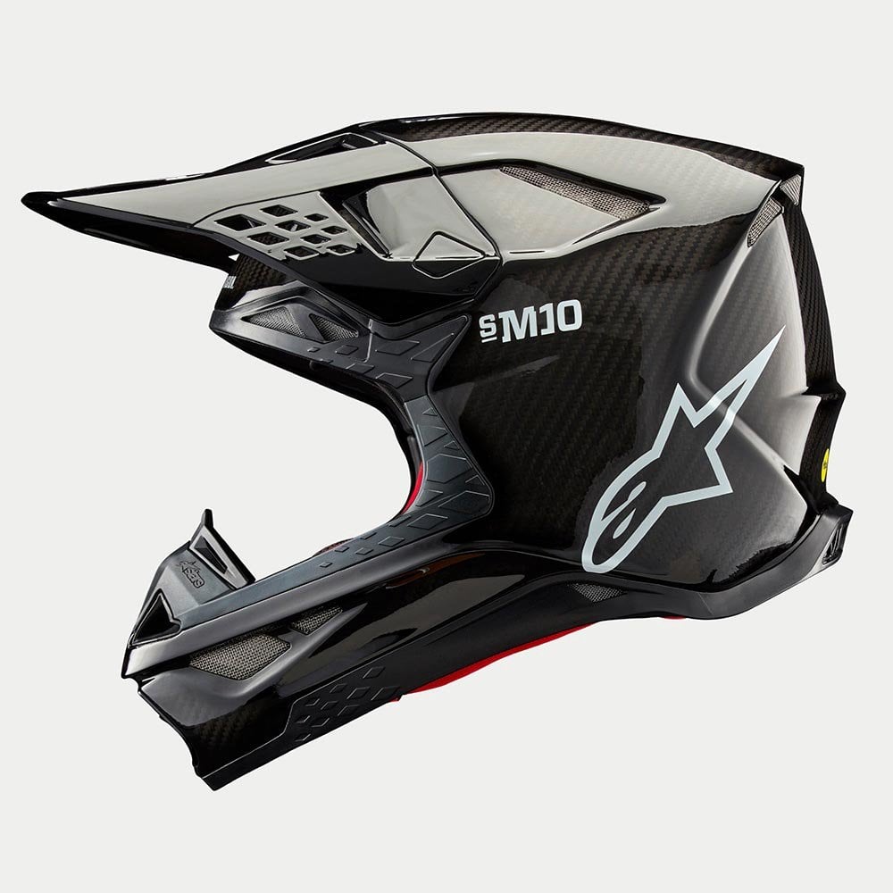 Alpinestars S-M10 MX Helmet - PLAIN (Gloss Black Carbon)