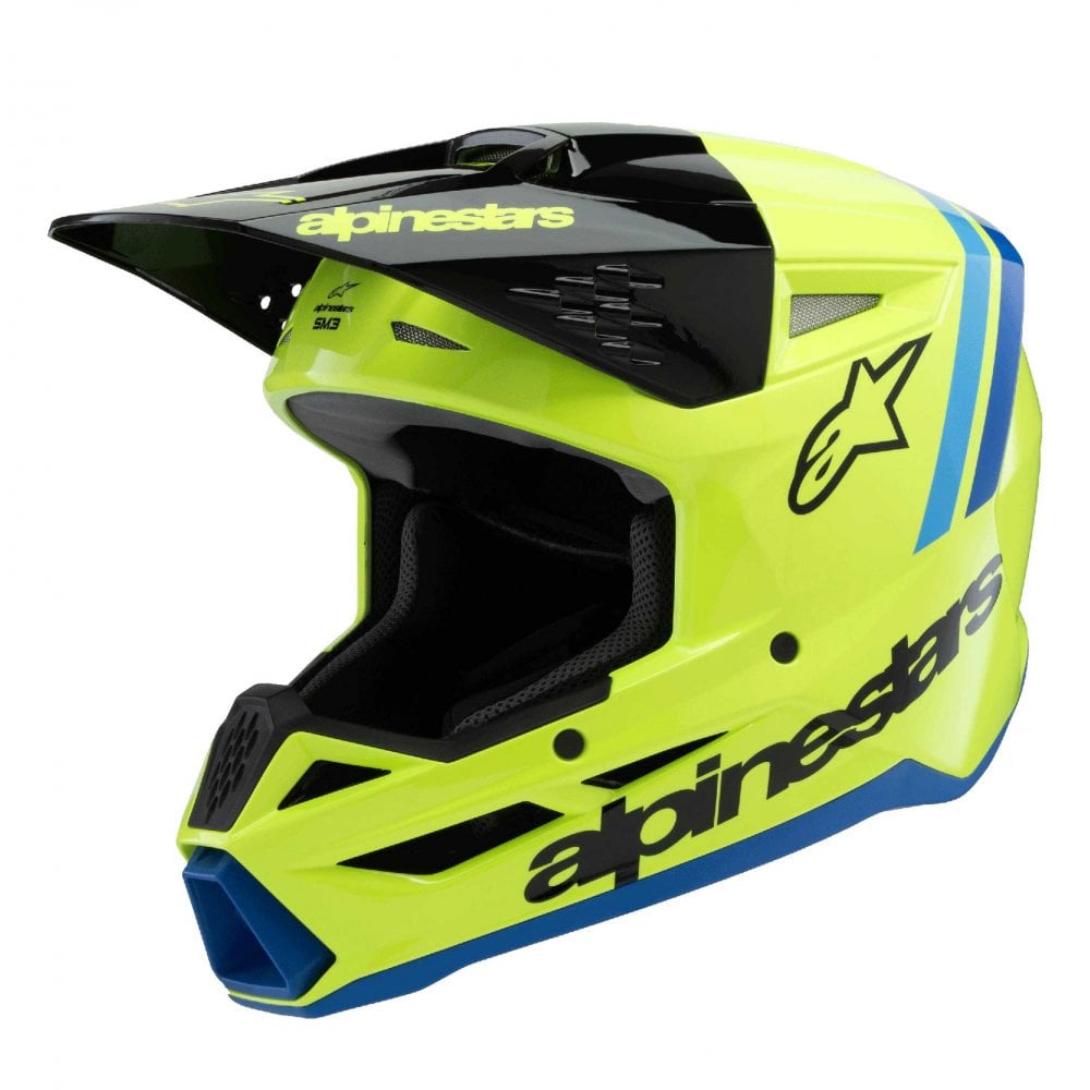 Alpinestars Youth S-M3 Radium Helmet (Yellow Fluo/Black/Blue Gloss)