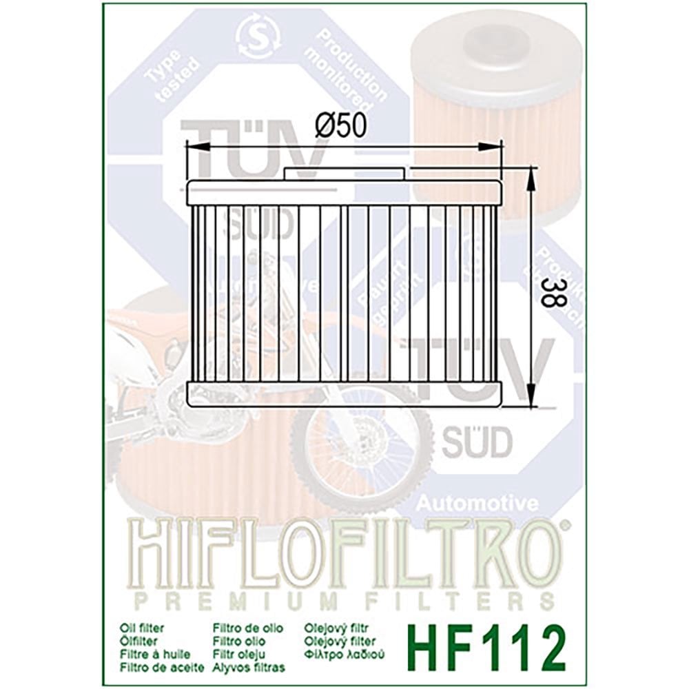 HiFlo Oil Filter - HF112 - KXF450 06-15, XR250 86-04, XR400 96-08, XR650R 00-08, XR650L 93-08, KLX110 02-25, KLX250 09-20, KLX300 96-07, KLX450R 08-18, ATV KFX450 08-14, DRZ110 03-05