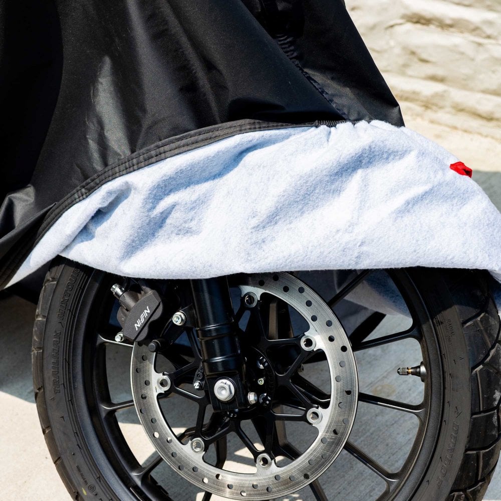 RIDERR Motorcycle Cover - Hurricane Premium All Weather |300d Oxford Fabric | UV Resistant | Fleece Linner | Chain loop Holes | Elasticated Base + Strap
