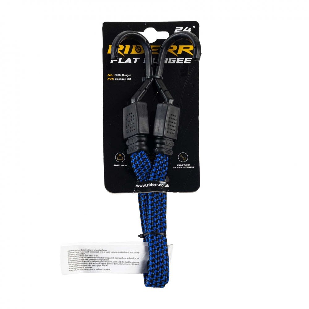 RIDERR Motorcycle Flat Bungee Strap - 24" | Anti Roll Design | Strong Elastic (Blue/Black)